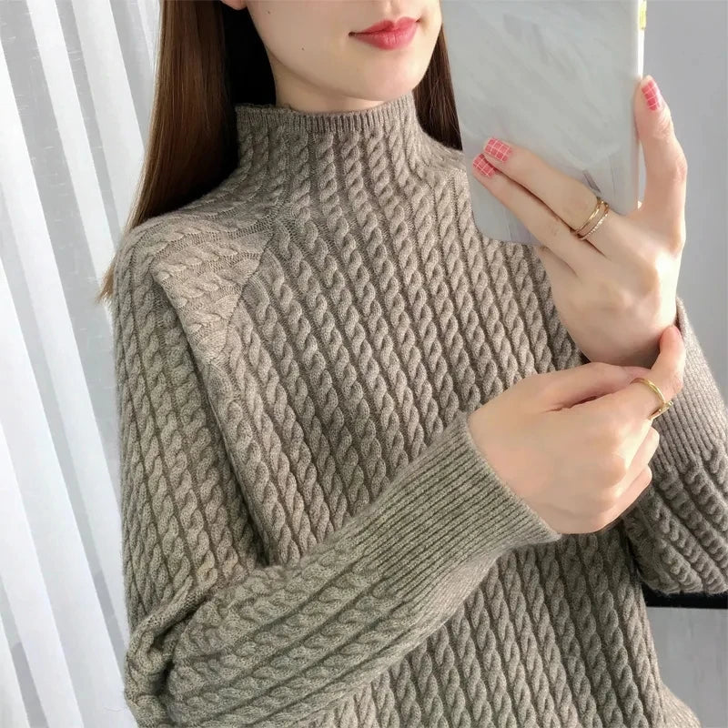 Elara Braided Cotton Turtleneck Sweater