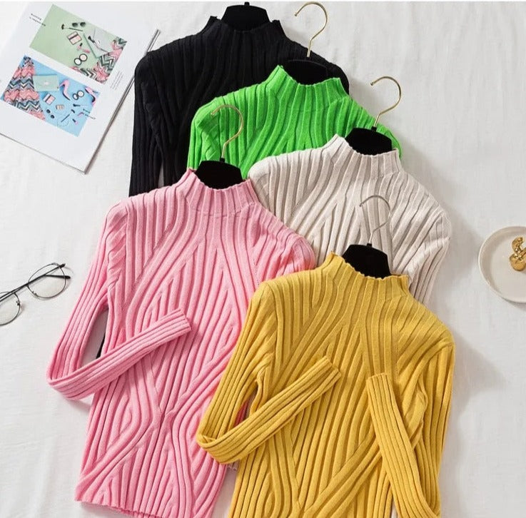 Women's Ribbed Roll Neck Jumper Long Sleeve