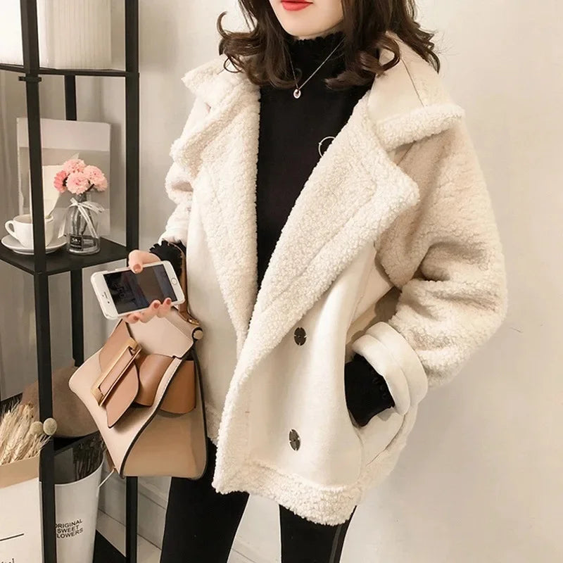 Women's Faux Shearling Aviator Jacket | Suede Biker Coat