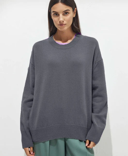Women's Crew Neck Knit Jumper Relaxed Fit Long Sleeve
