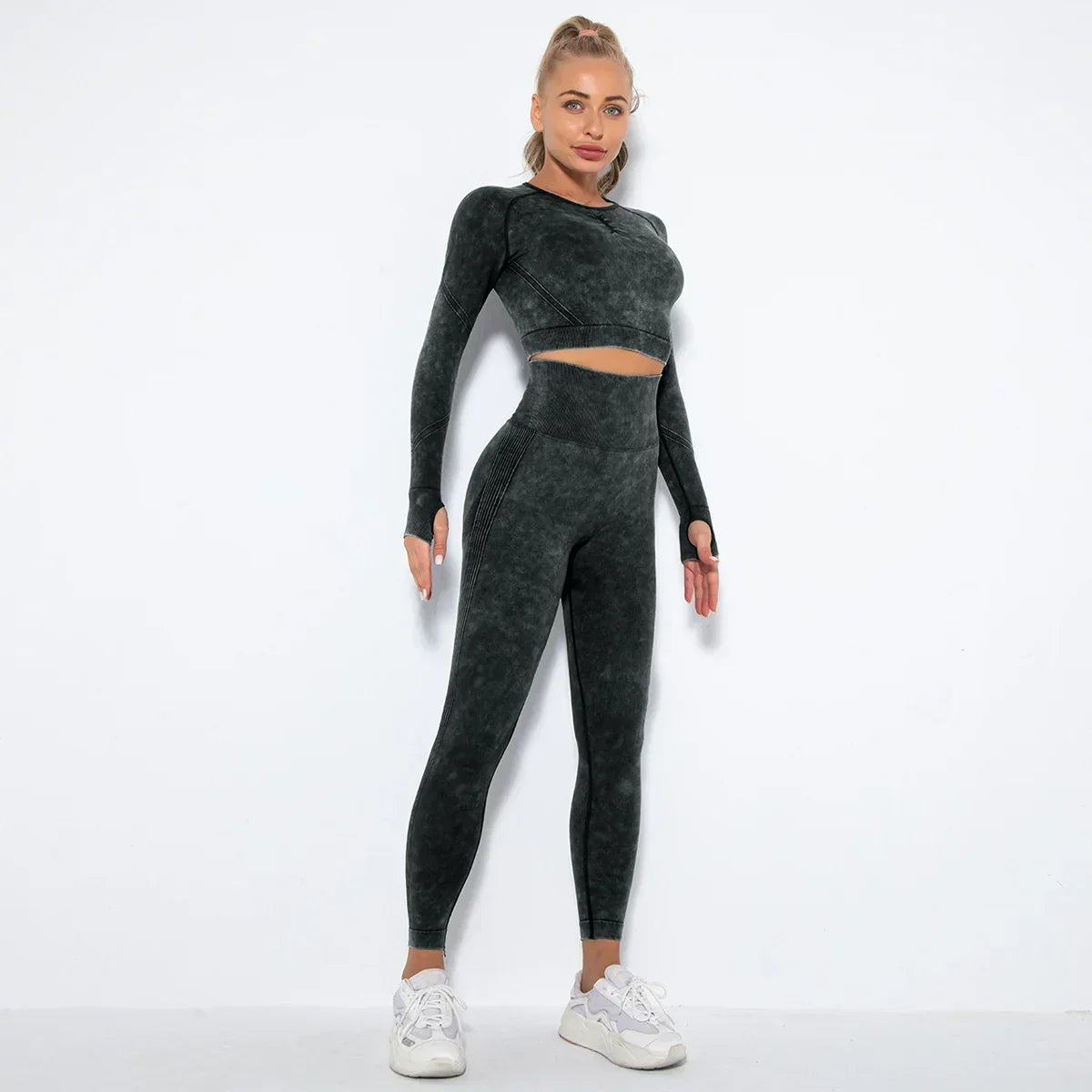 Women's Seamless Cropped Yoga Top Long Sleeve Crew Neck