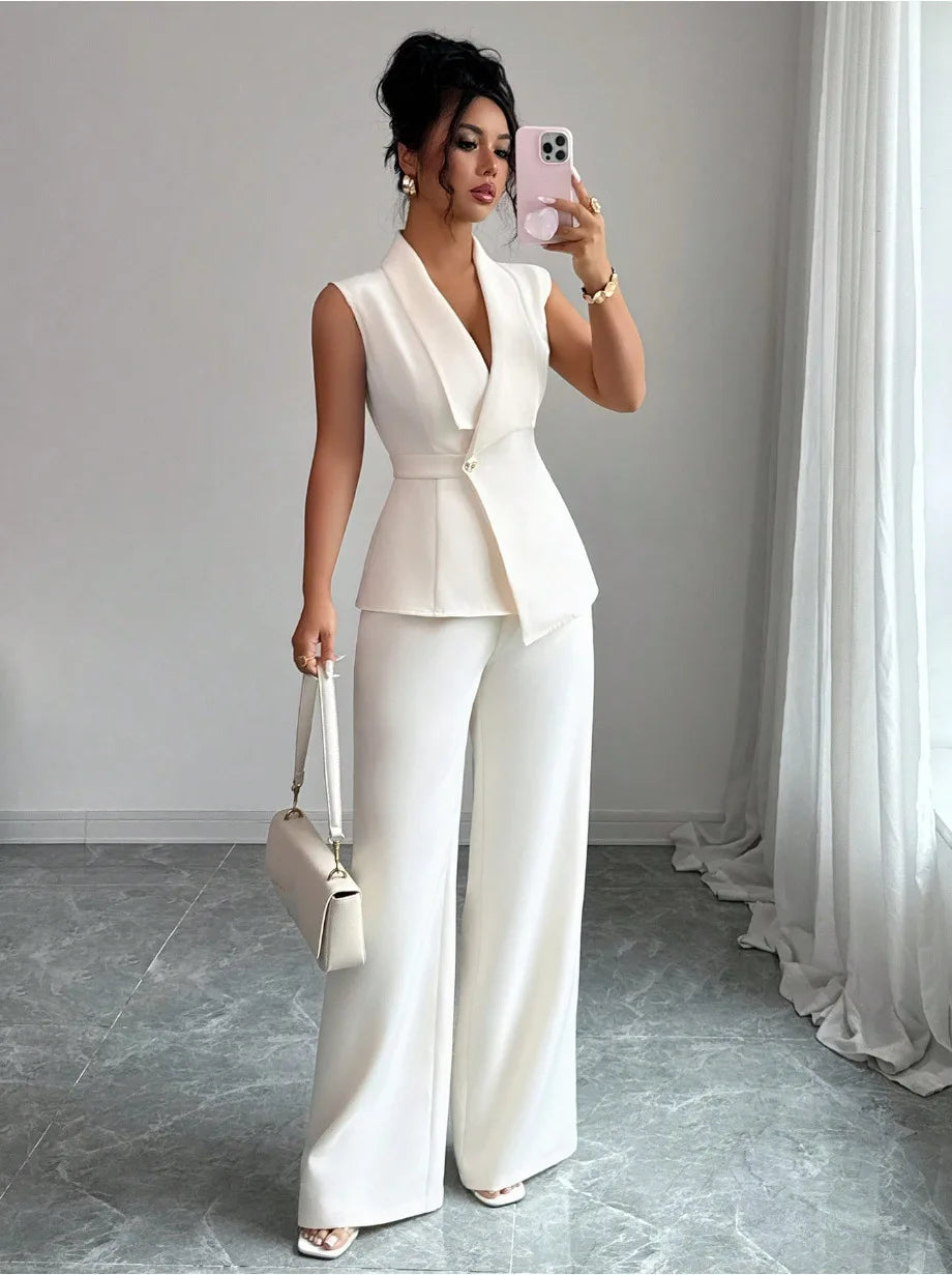 Women's Two Piece Sleeveless Wide Leg Pants Set