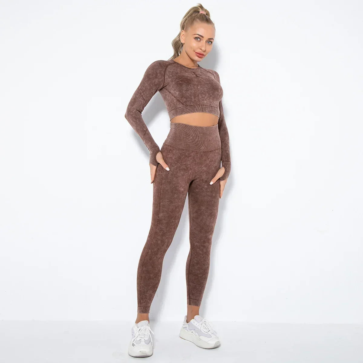 Women's Seamless Cropped Yoga Top Long Sleeve Crew Neck