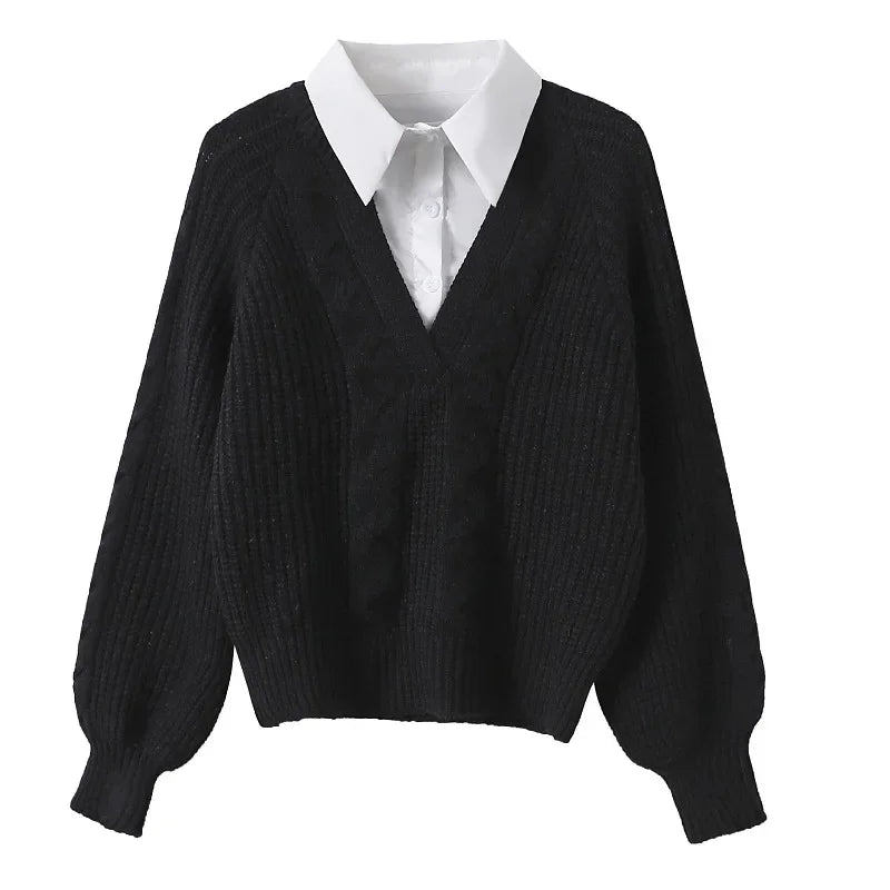 Pre-Layered Cable Knit Sweater