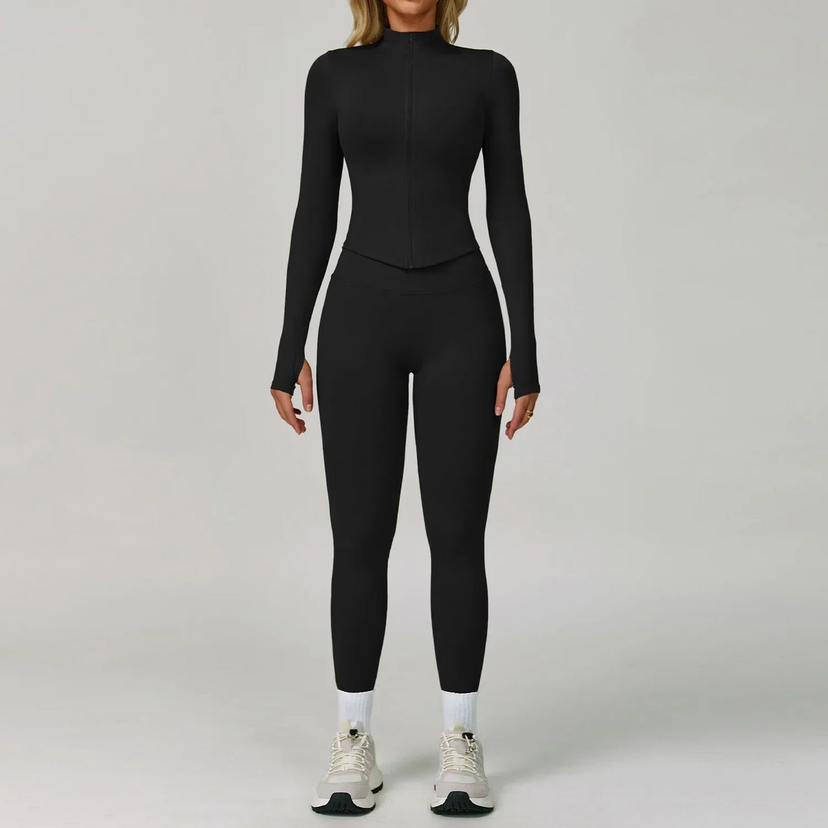 Women’s Seamless Three-Piece Activewear Set with Zip-Up Jacket and High Waisted Leggings – Stretchy Sports Bra and Fitness Outfit for Yoga and Gym Workouts