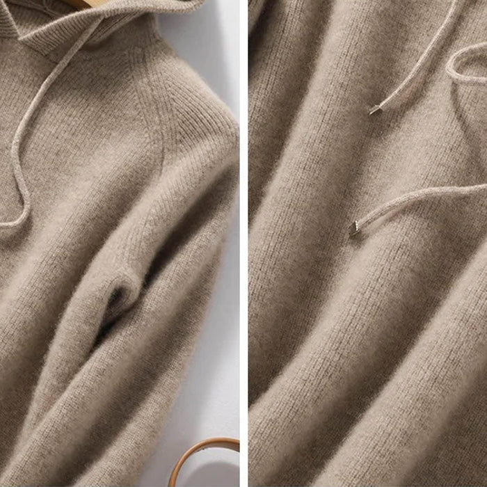 Alona Women's Relaxed Fit Ribbed Knit Hoodie – Soft Wool Blend Sweater