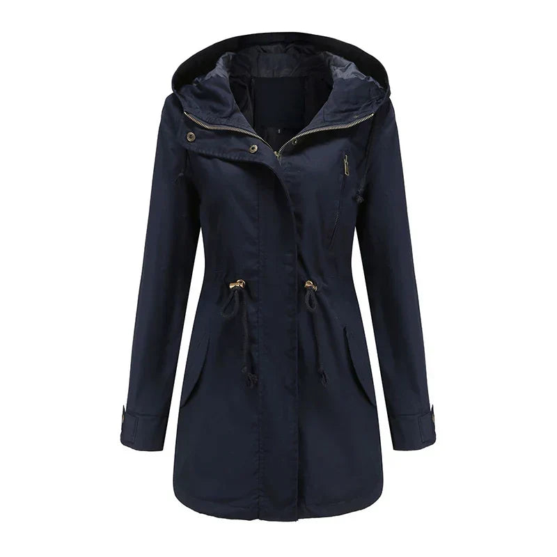 Women's Lightweight Hooded Parka Jacket with Adjustable Drawstring Waist and High Neck – Relaxed Fit Long Sleeve Utility Outerwear with Front Pockets for Casual Spring and Autumn Everyday Wear