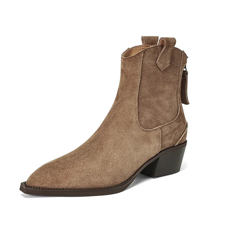 Women's Western Ankle Boots | Suede-Look Pointed Toe