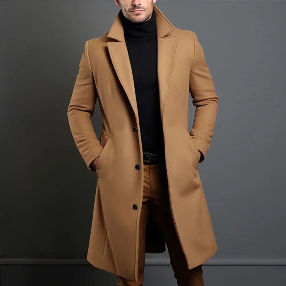 Men's Long Trench Coat | Single Breasted Overcoat