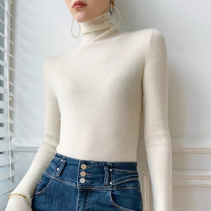 Women’s Turtleneck Sweater with Ribbed Texture