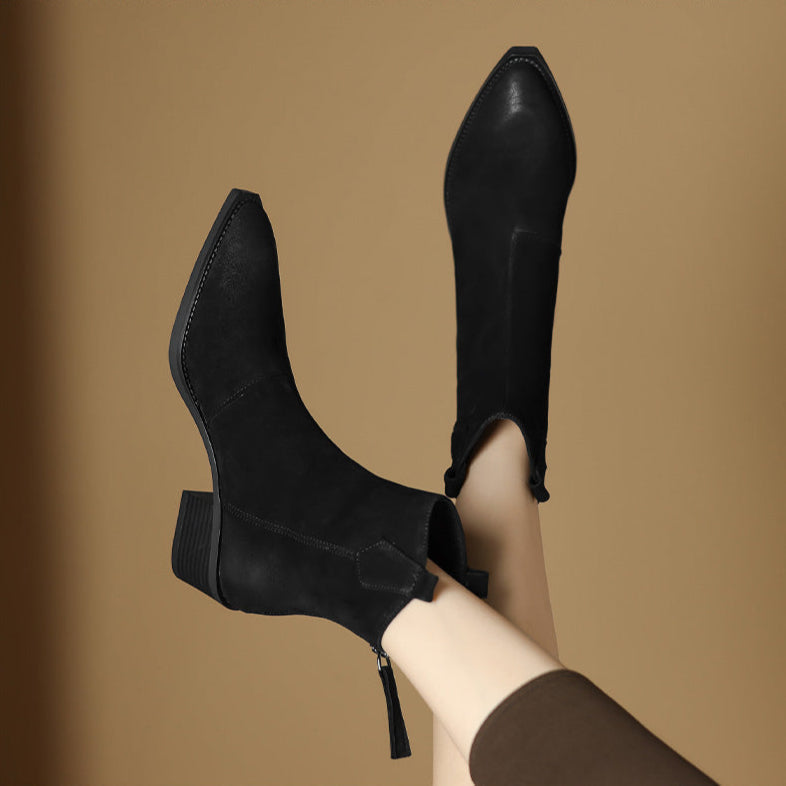 Alessia | Block Heel Pull Tab Detail Ankle Boots