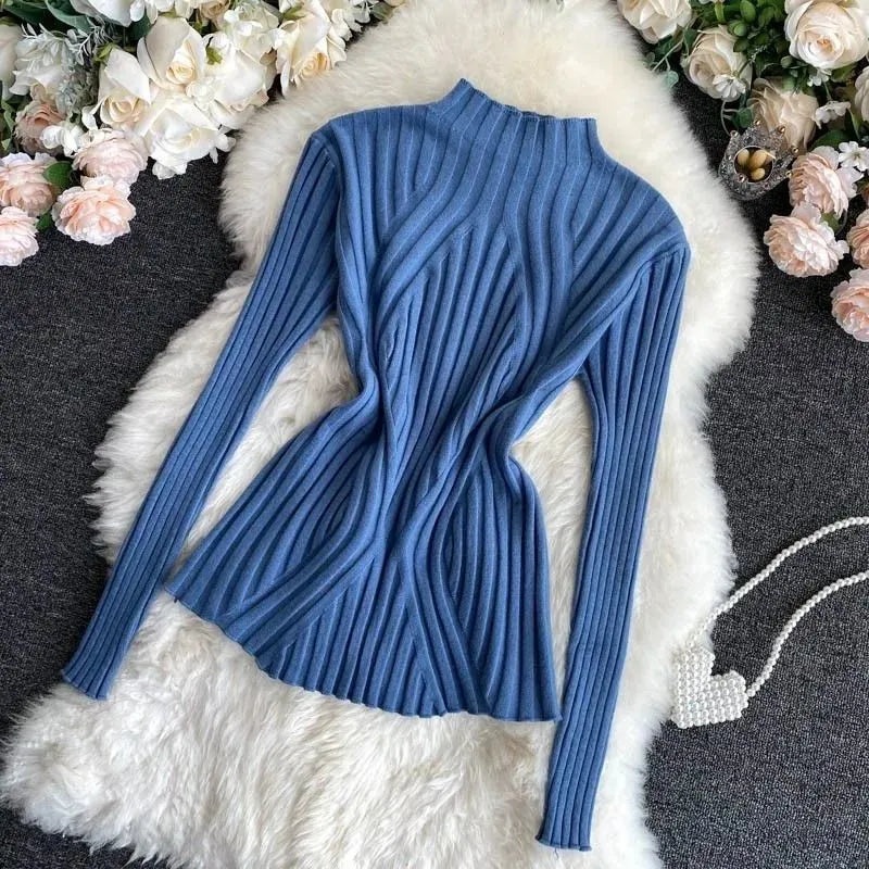 Women's Ribbed Roll Neck Jumper Long Sleeve
