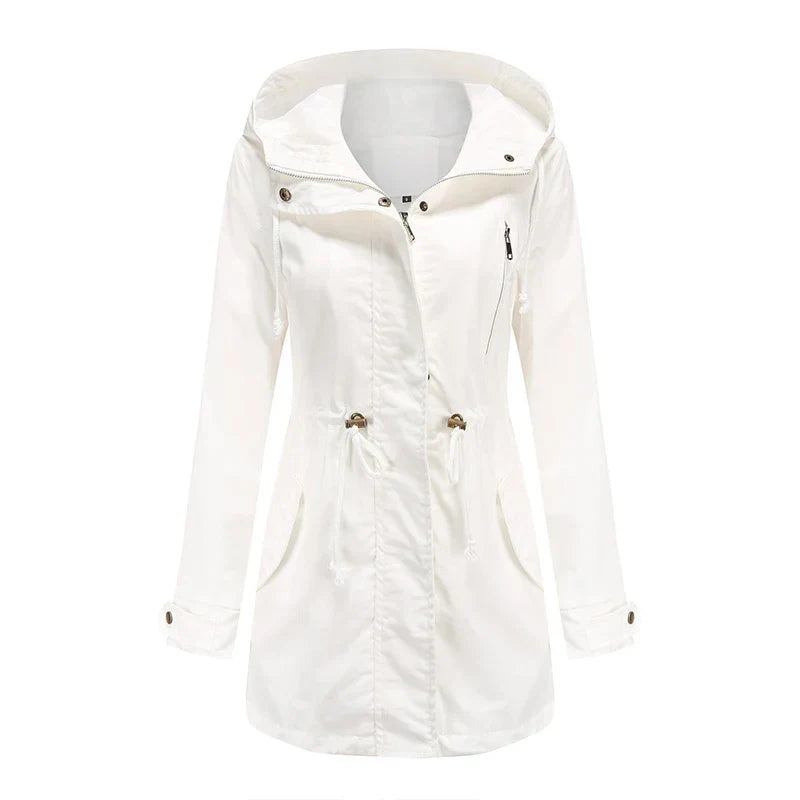 Women's Lightweight Hooded Parka Jacket with Adjustable Drawstring Waist and High Neck – Relaxed Fit Long Sleeve Utility Outerwear with Front Pockets for Casual Spring and Autumn Everyday Wear