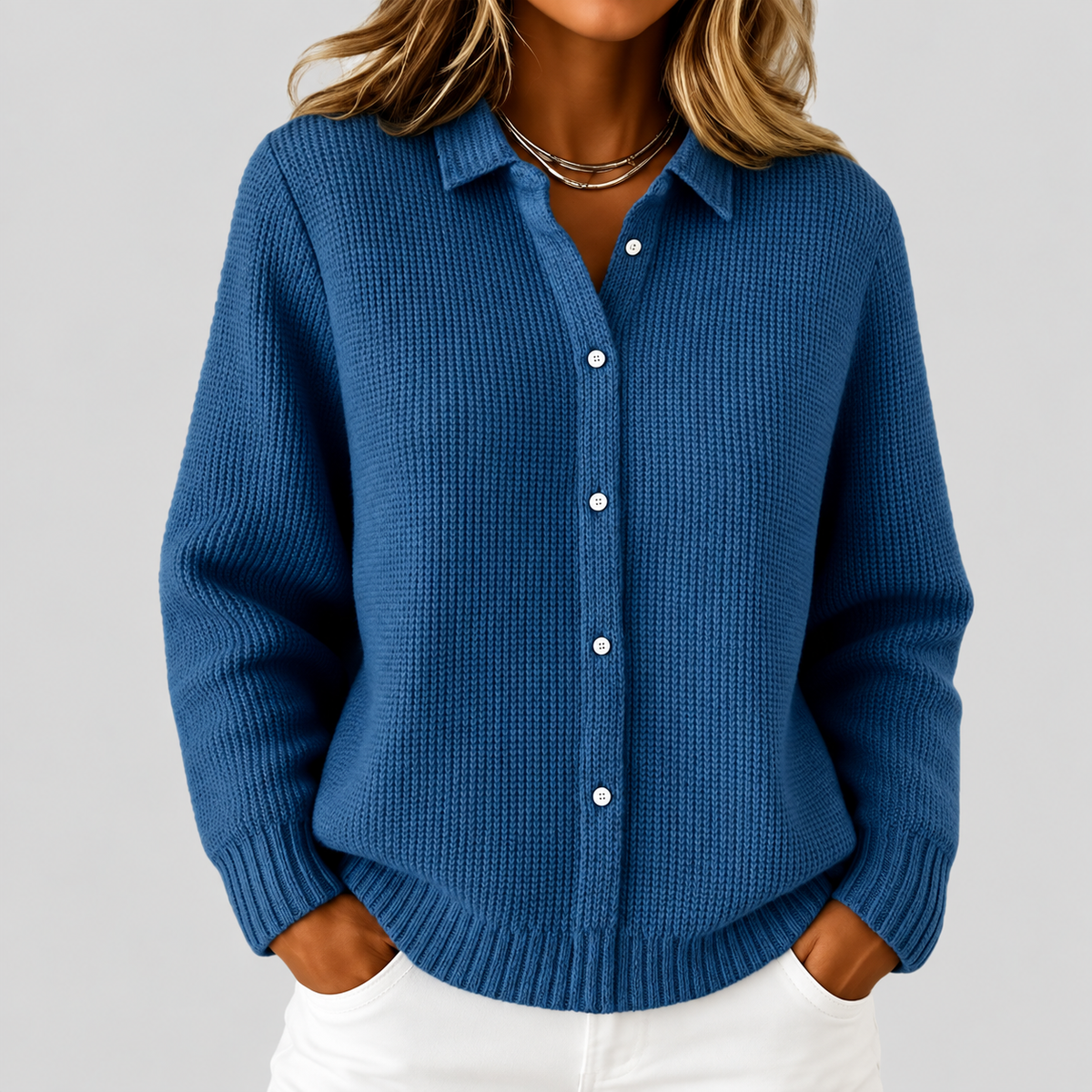 Shantal - Women's Relaxed Knit Button-Up Cardigan