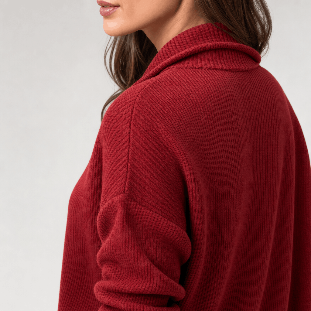 Sherine Ribbed Half Zip Sweater – Stand Collar Relaxed Fit Long Sleeve Knit Everyday Pullover