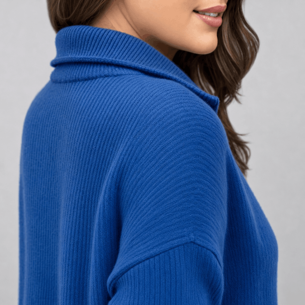 Sherine Ribbed Half Zip Sweater – Stand Collar Relaxed Fit Long Sleeve Knit Everyday Pullover