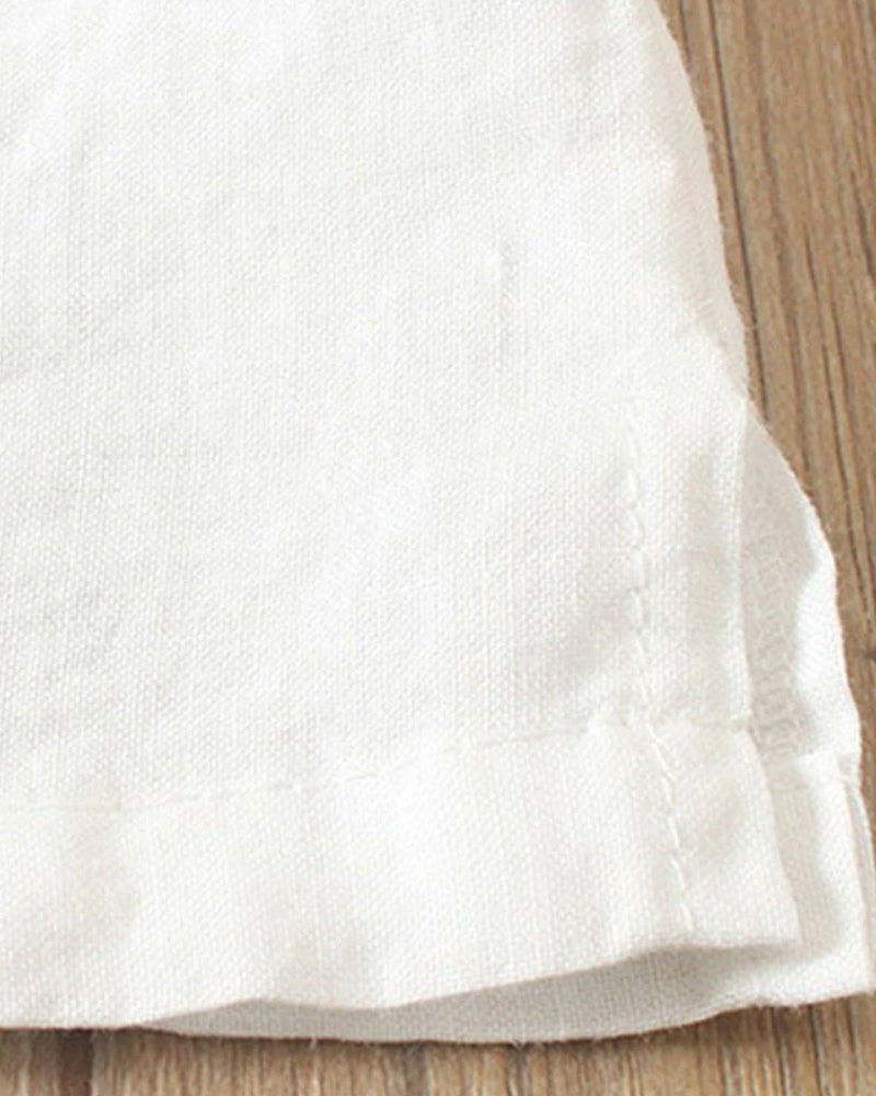 Women's Linen Tunic Top | Short Sleeve Rounded Neckline Shirt