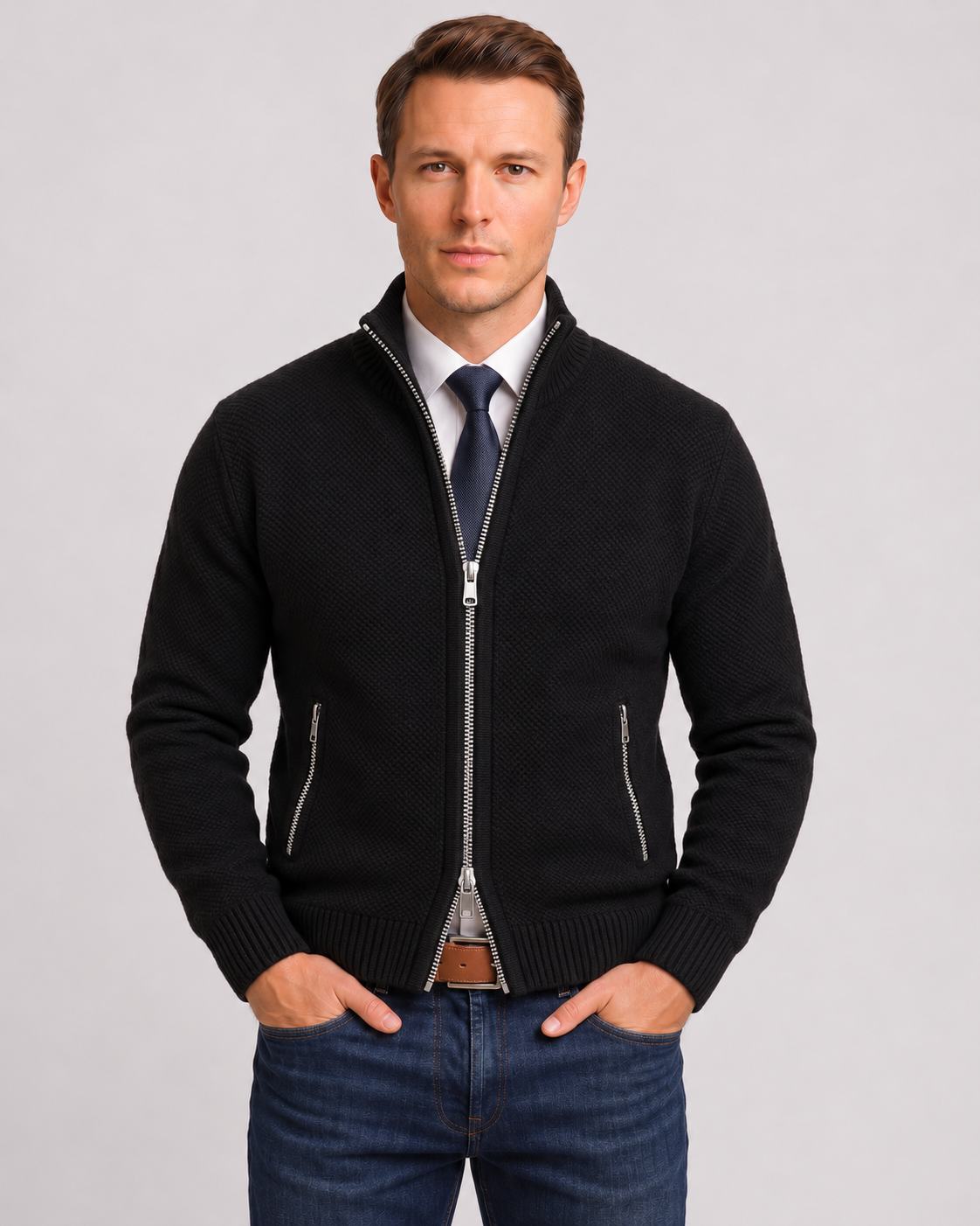 Andreas | Men's Ribbed Knit Zip-Up Cardigan