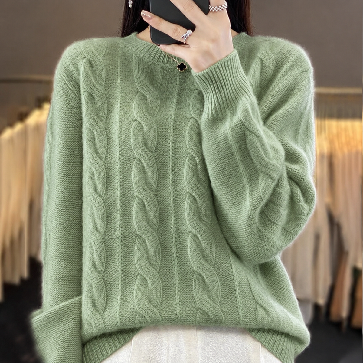 Alessandra Twist Cable Crewneck Sweater