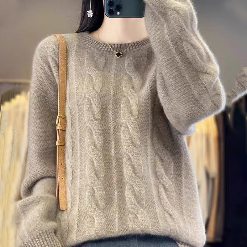Alessandra Twist Cable Crewneck Sweater