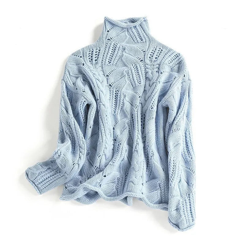 Sunniva-Joy Cable Pointelle Turtleneck Sweater