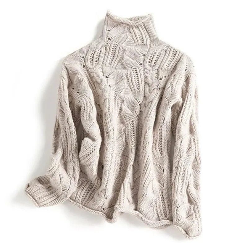 Sunniva-Joy Cable Pointelle Turtleneck Sweater