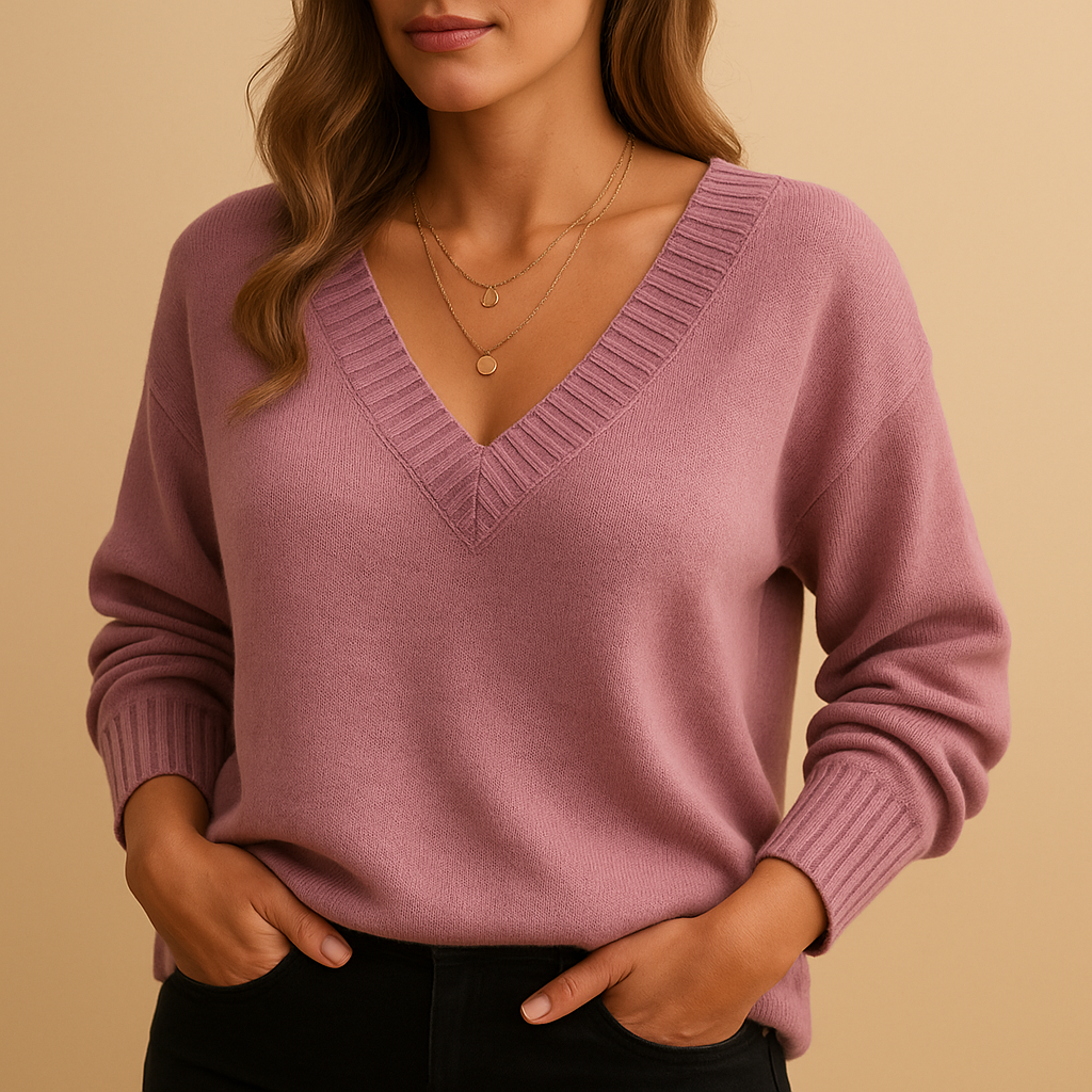 Zoe-Jane Ribbed V-Neck Sweater