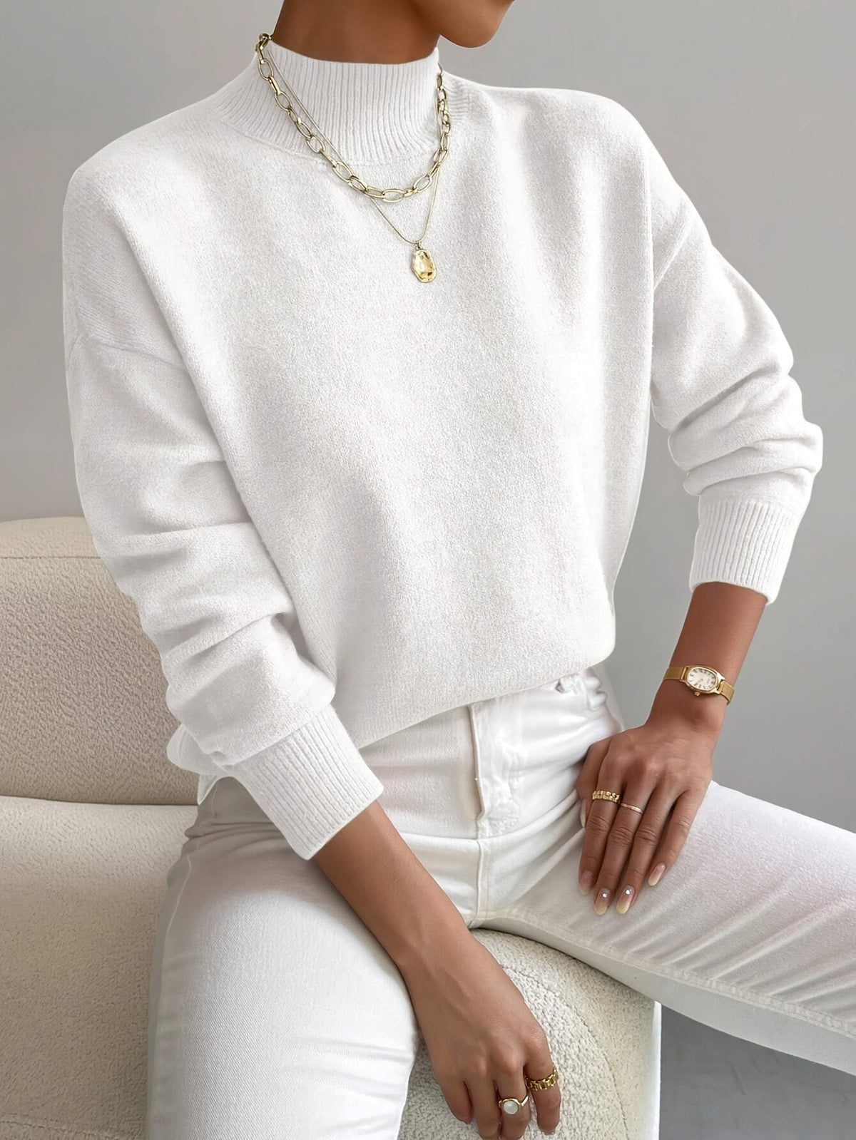 Lucinda Cashmere-Feel Mock Neck Sweater