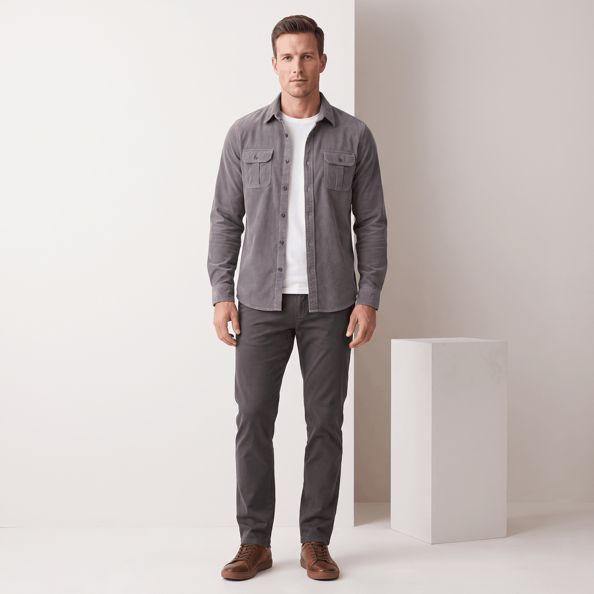 Steven Classic Corduroy Shirt – Regular Fit Spread Collar Twin Flap Pocket Everyday Top
