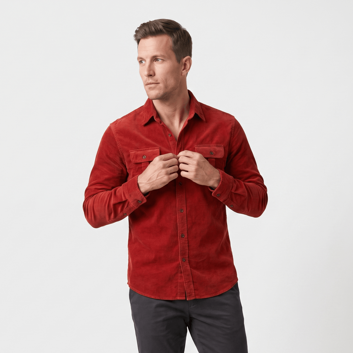 Steven Classic Corduroy Shirt – Regular Fit Spread Collar Twin Flap Pocket Everyday Top