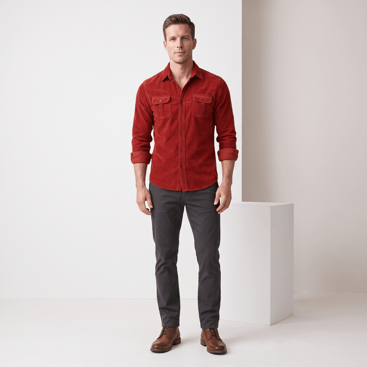 Steven Classic Corduroy Shirt – Regular Fit Spread Collar Twin Flap Pocket Everyday Top