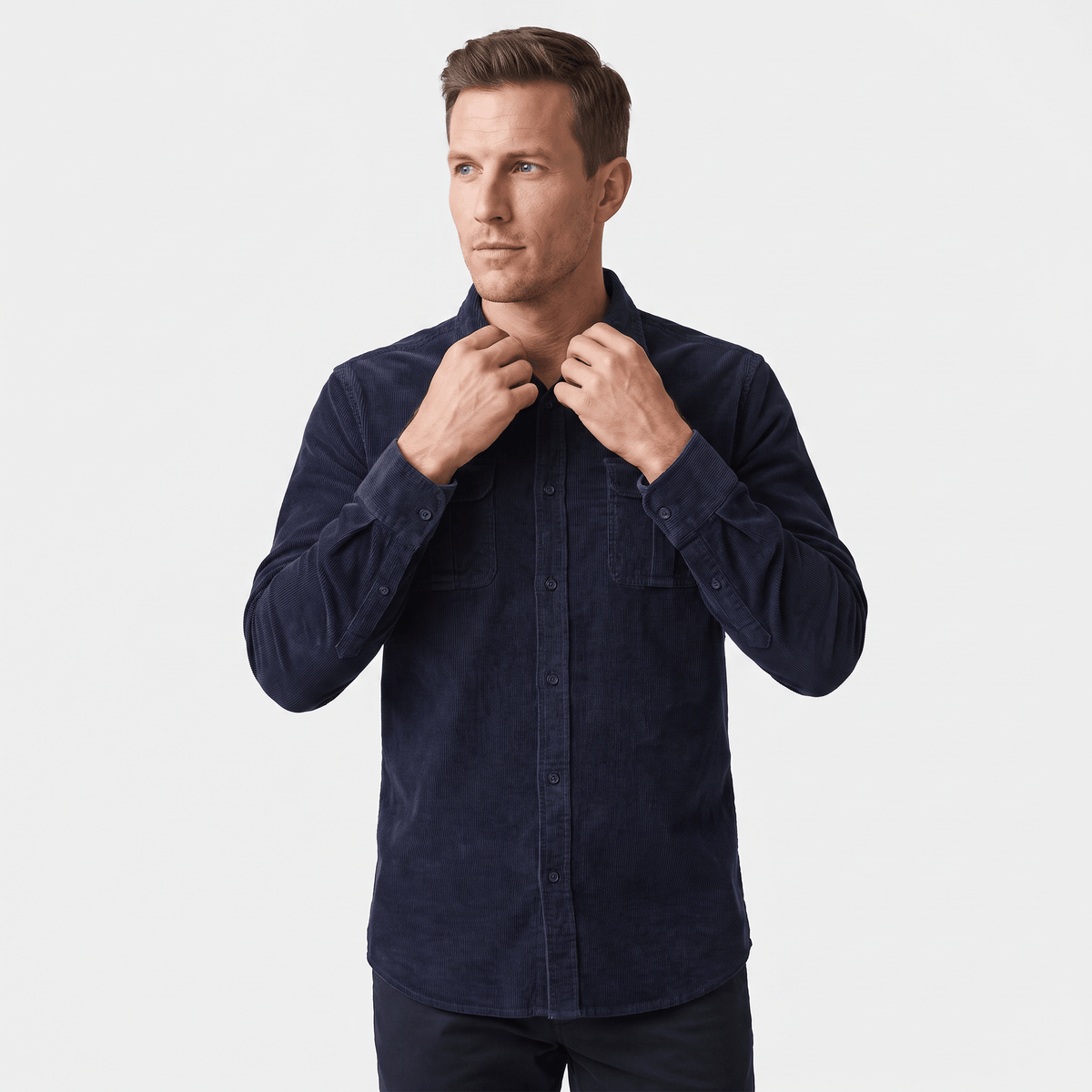 Steven Classic Corduroy Shirt – Regular Fit Spread Collar Twin Flap Pocket Everyday Top