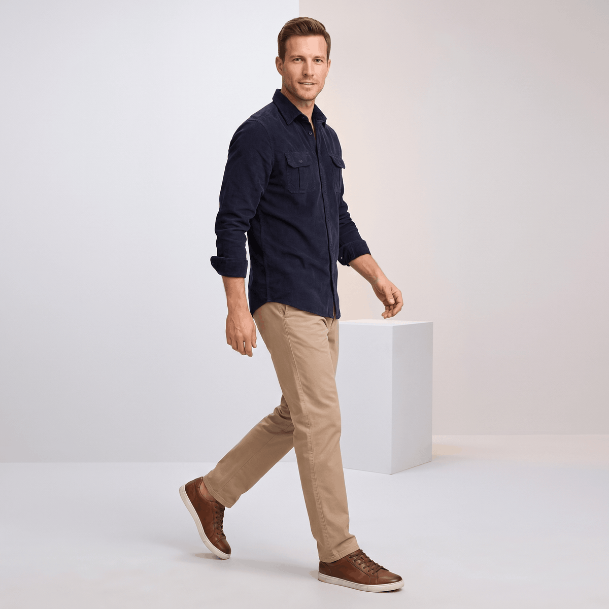 Steven Classic Corduroy Shirt – Regular Fit Spread Collar Twin Flap Pocket Everyday Top
