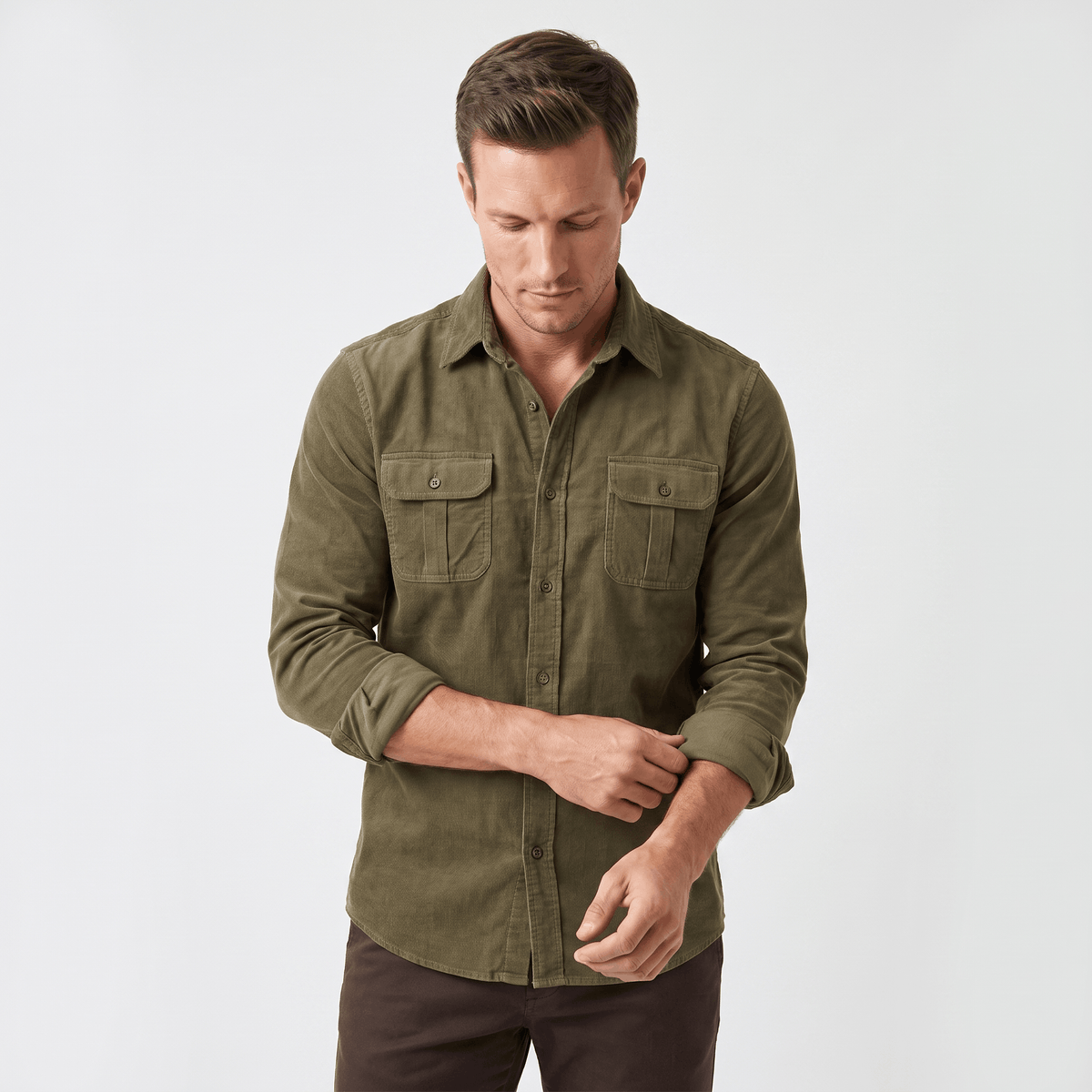 Steven Classic Corduroy Shirt – Regular Fit Spread Collar Twin Flap Pocket Everyday Top