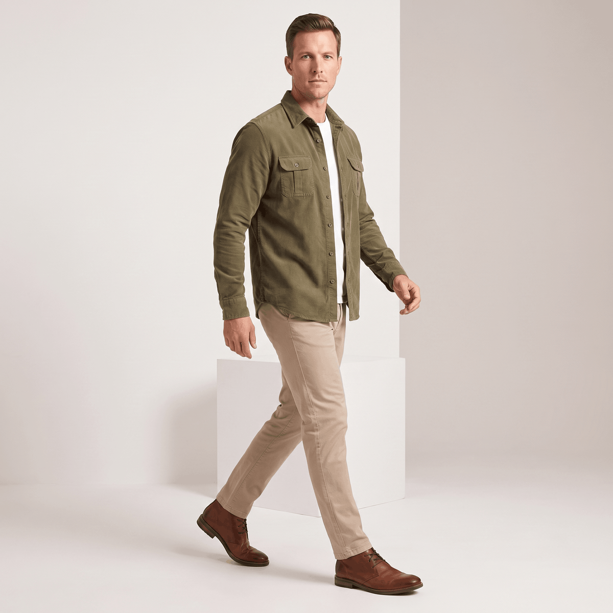 Steven Classic Corduroy Shirt – Regular Fit Spread Collar Twin Flap Pocket Everyday Top