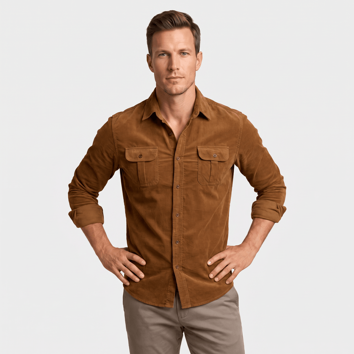 Steven Classic Corduroy Shirt – Regular Fit Spread Collar Twin Flap Pocket Everyday Top