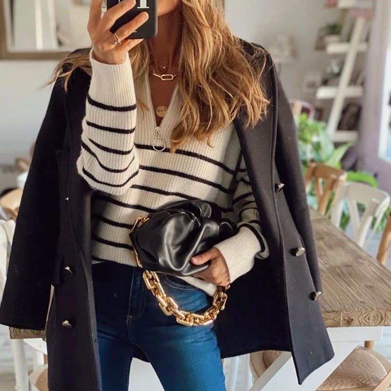 Ariella-Faye Striped Half-Zip Sweater