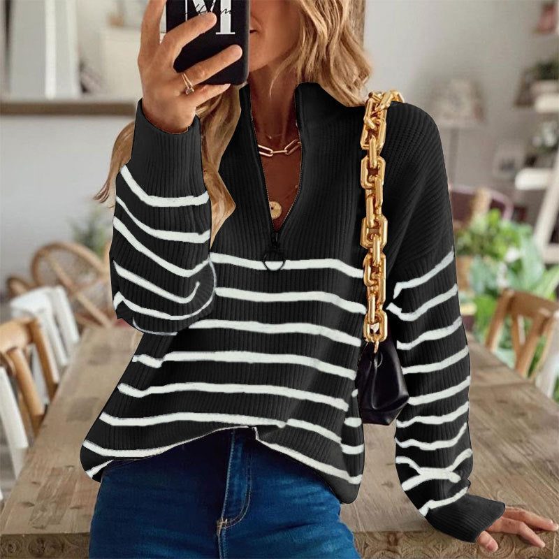 Ariella-Faye Striped Half-Zip Sweater