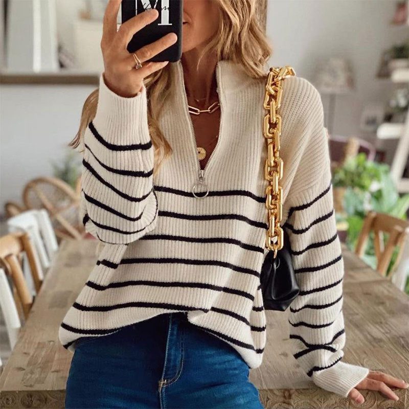Ariella-Faye Striped Half-Zip Sweater