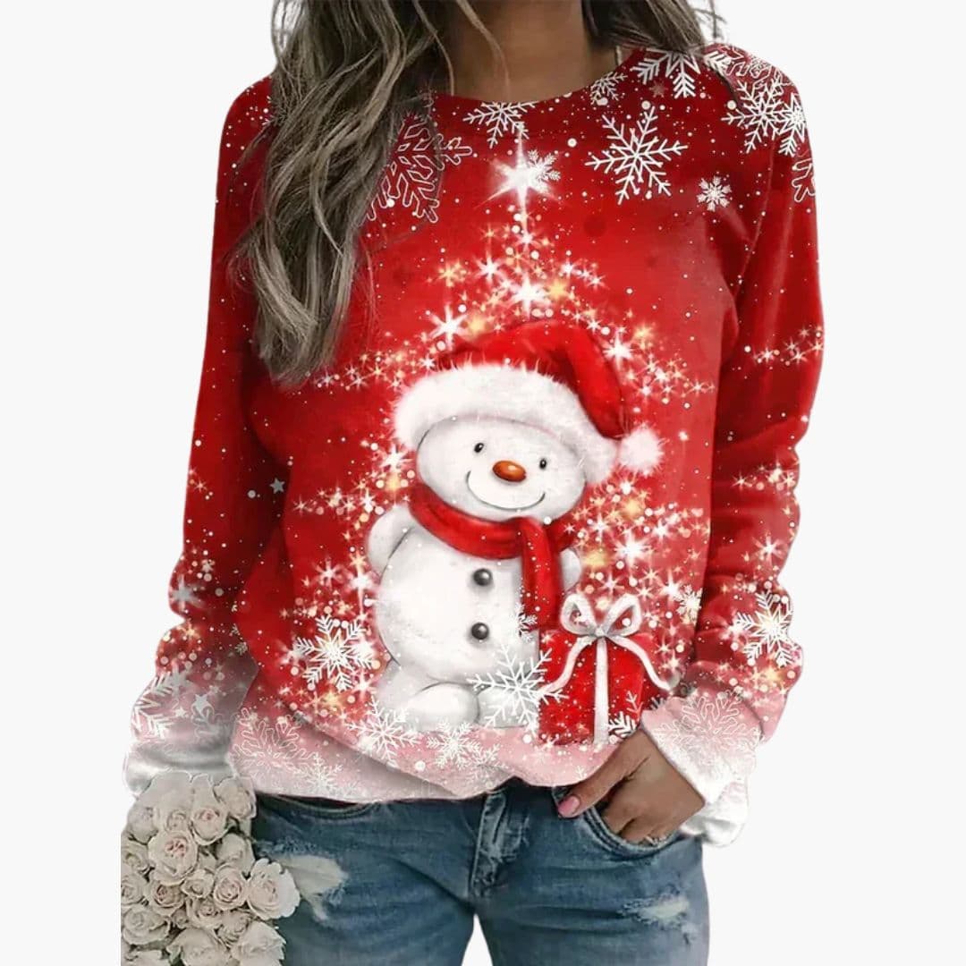 Women’s Christmas Reindeer Sweatshirt with Long Sleeves – Relaxed Crew Neck Style for Casual Festive Outfits