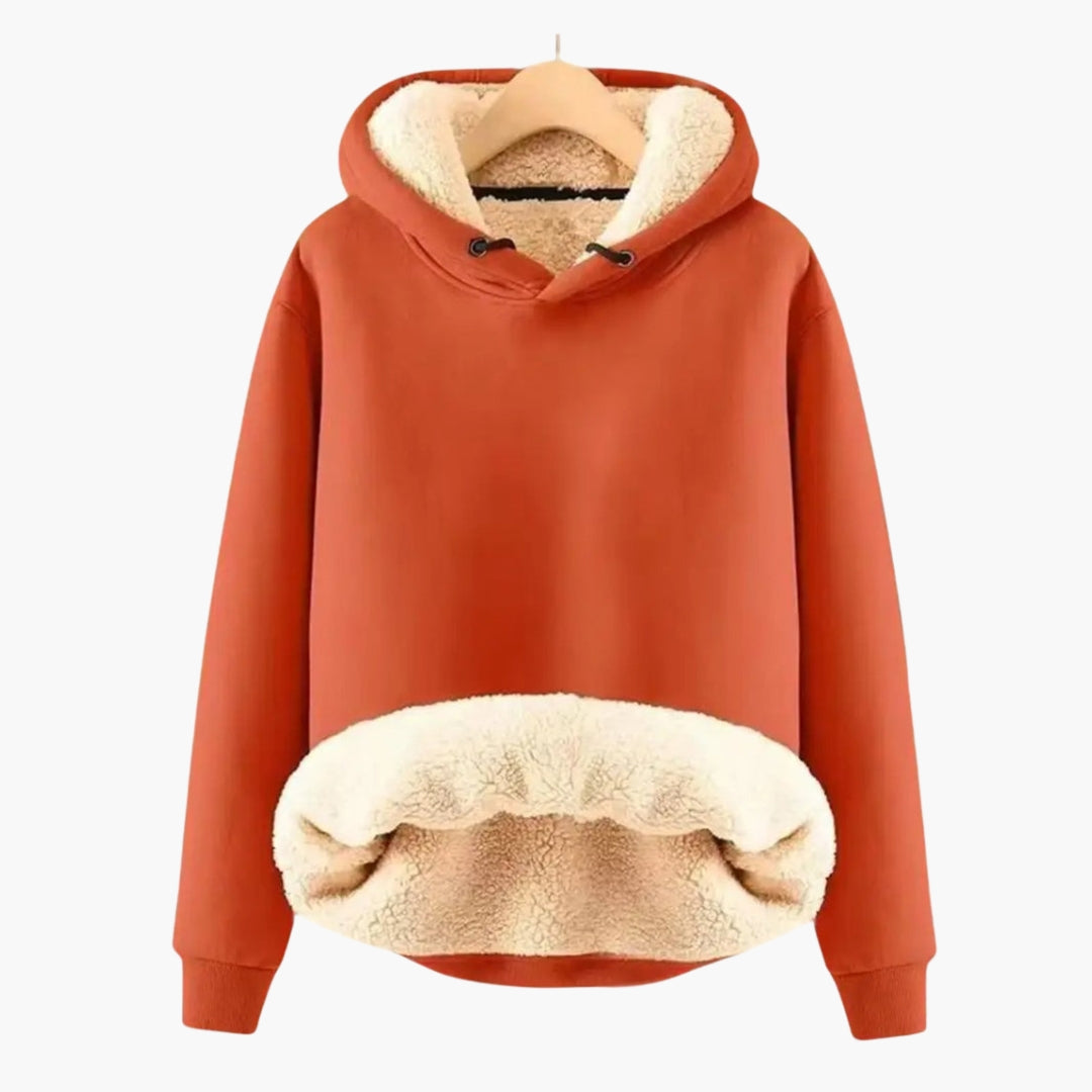 Women’s Sherpa-Lined Pullover Hoodie with Adjustable Hood and Kangaroo Pocket – Relaxed Fit Warm Sweatshirt with Ribbed Cuffs for Everyday Winter Comfort
