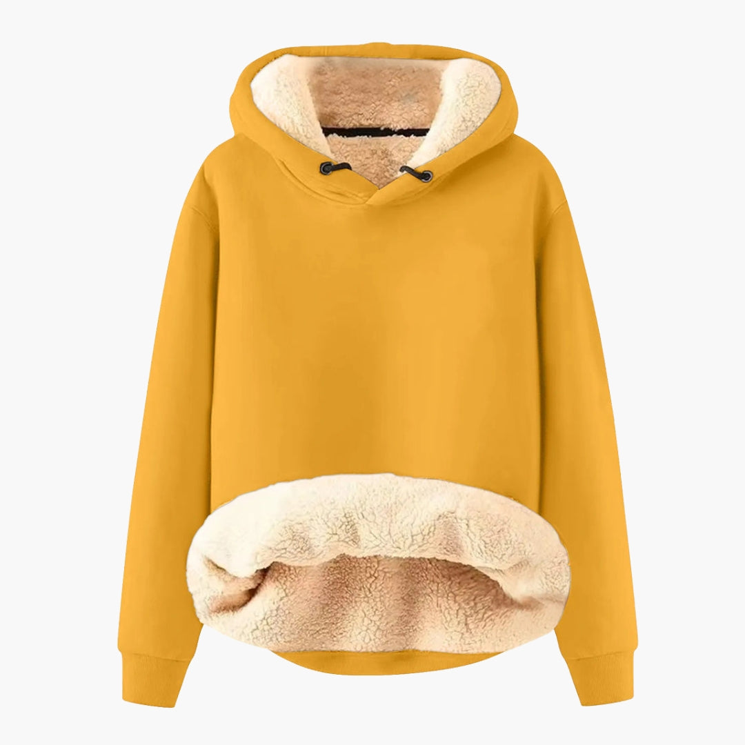 Women’s Sherpa-Lined Pullover Hoodie with Adjustable Hood and Kangaroo Pocket – Relaxed Fit Warm Sweatshirt with Ribbed Cuffs for Everyday Winter Comfort