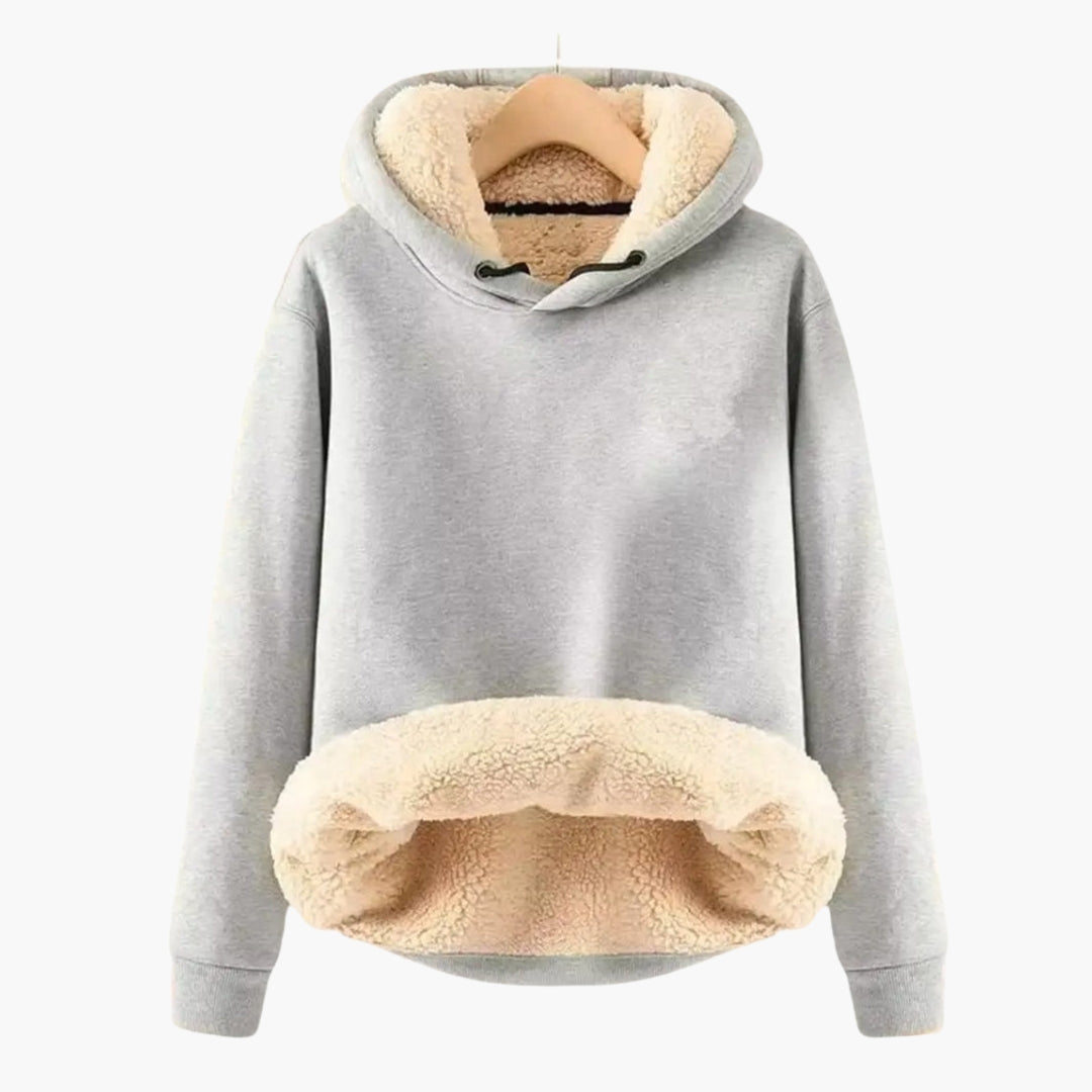 Women’s Sherpa-Lined Pullover Hoodie with Adjustable Hood and Kangaroo Pocket – Relaxed Fit Warm Sweatshirt with Ribbed Cuffs for Everyday Winter Comfort