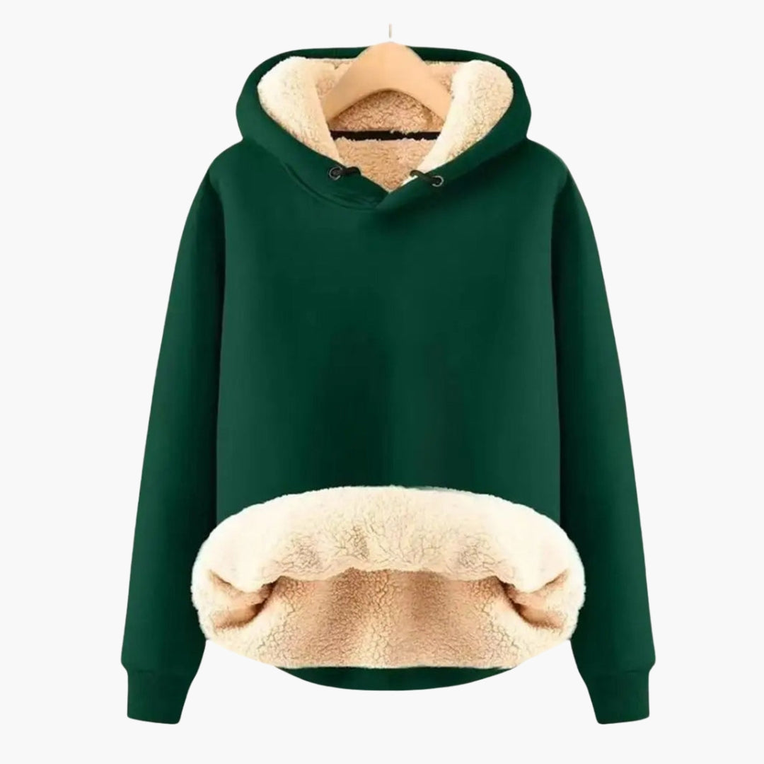 Women’s Sherpa-Lined Pullover Hoodie with Adjustable Hood and Kangaroo Pocket – Relaxed Fit Warm Sweatshirt with Ribbed Cuffs for Everyday Winter Comfort
