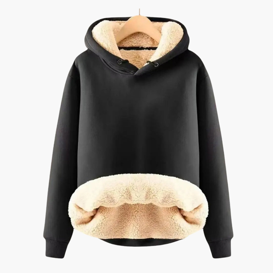 Women’s Sherpa-Lined Pullover Hoodie with Adjustable Hood and Kangaroo Pocket – Relaxed Fit Warm Sweatshirt with Ribbed Cuffs for Everyday Winter Comfort