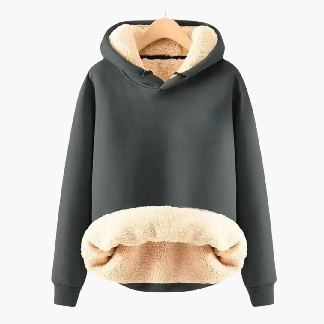 Women’s Sherpa-Lined Pullover Hoodie with Adjustable Hood and Kangaroo Pocket – Relaxed Fit Warm Sweatshirt with Ribbed Cuffs for Everyday Winter Comfort