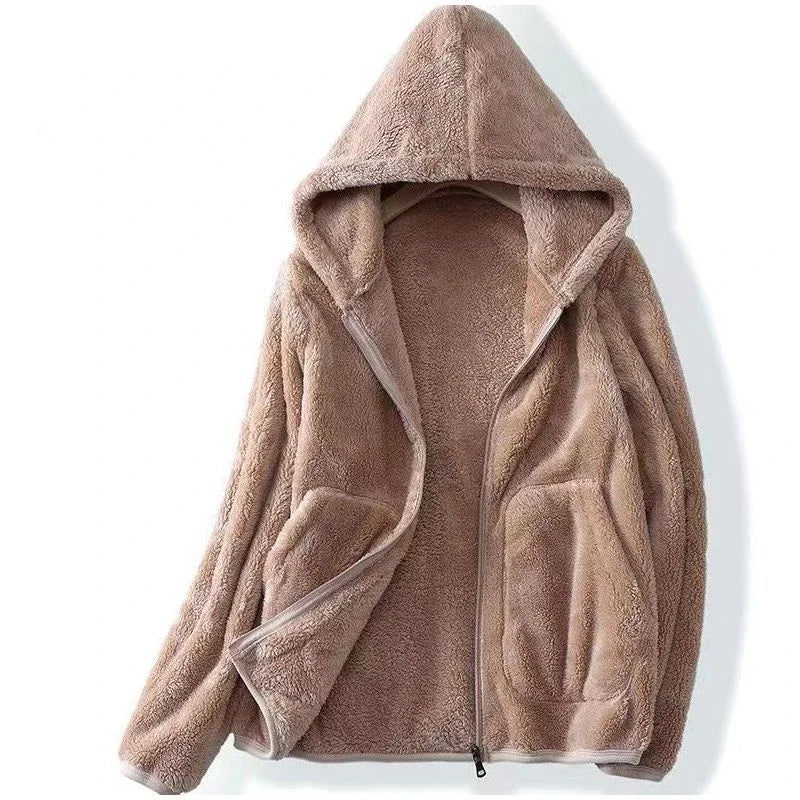 Women's Hooded Teddy Jacket with Zip Front