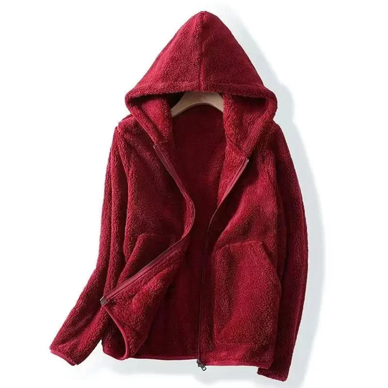 Women's Hooded Teddy Jacket with Zip Front