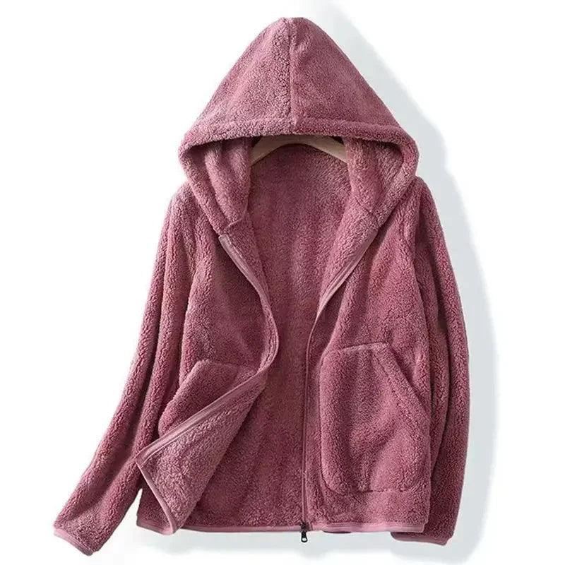 Women's Hooded Teddy Jacket with Zip Front