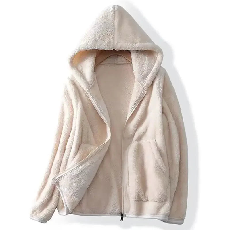 Women's Hooded Teddy Jacket with Zip Front